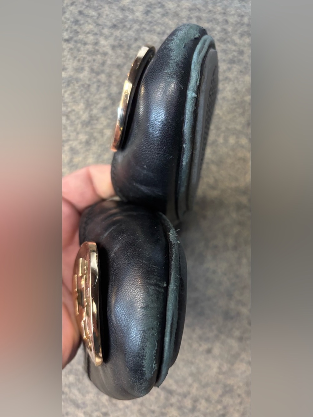 Tory Burch Black Leather Ballet Flats with Gold Logo - Picture 5 of 5